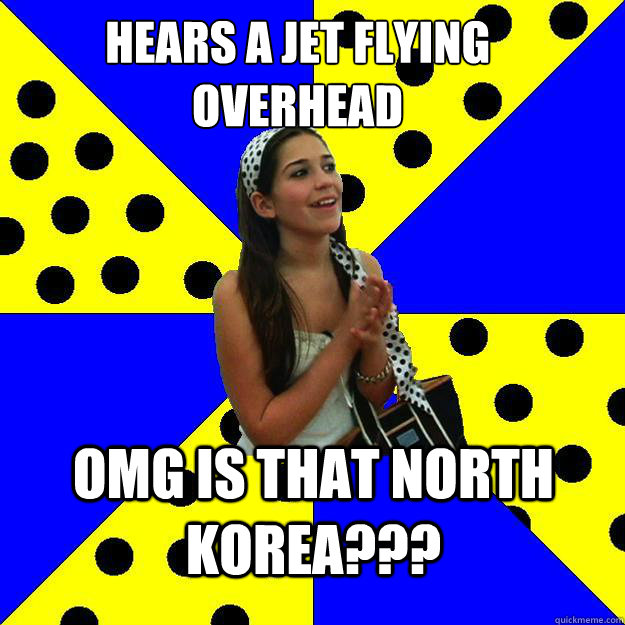 Hears a jet flying overhead  OMG is that North korea???  Sheltered Suburban Kid