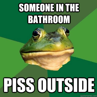someone in the bathroom piss outside  Foul Bachelor Frog