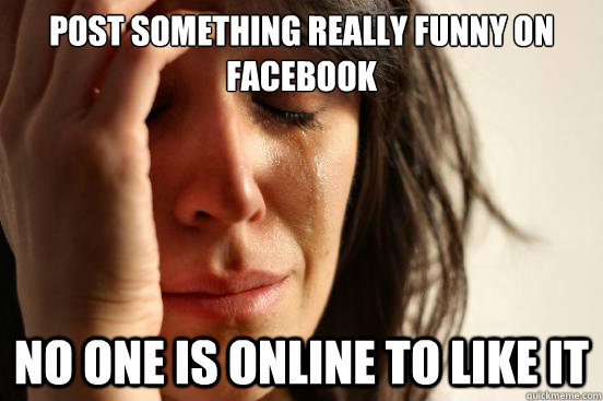 Post something really funny on facebook no one is online to like it - Post something really funny on facebook no one is online to like it  First World Problems