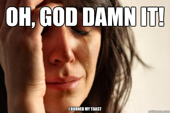OH, GOD DAMN IT! I Burned My toast  First World Problems
