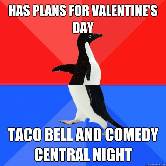 has plans for valentine's day taco bell and comedy central night  Socially Awksome Penguin