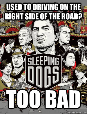 used to driving on the right side of the road? too bad  sleeping dogs
