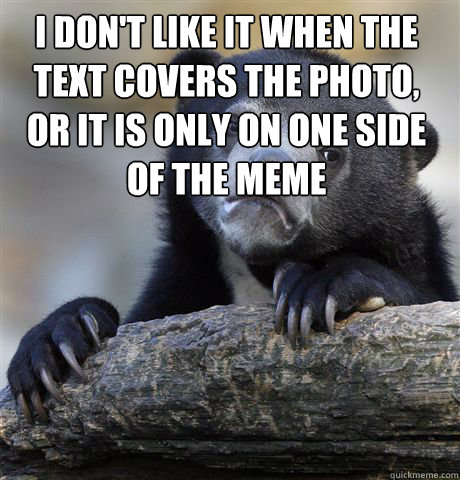 I don't like it when the text covers the photo, or it is only on one side of the meme  - I don't like it when the text covers the photo, or it is only on one side of the meme   Confession Bear