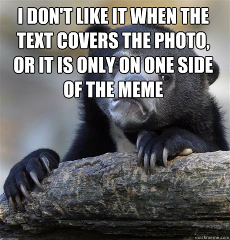 I don't like it when the text covers the photo, or it is only on one side of the meme   Confession Bear
