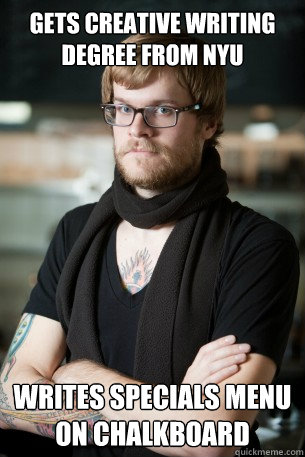 Gets Creative Writing Degree from NYU Writes Specials Menu on Chalkboard   Hipster Barista