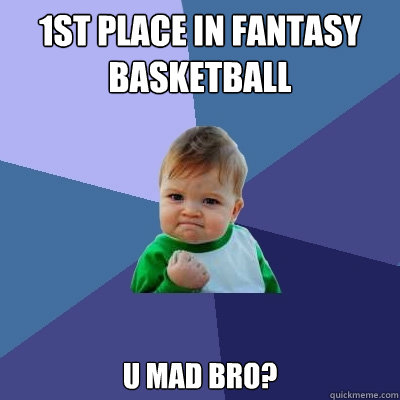 1st place in fantasy basketball U mad bro?  - 1st place in fantasy basketball U mad bro?   Success Kid