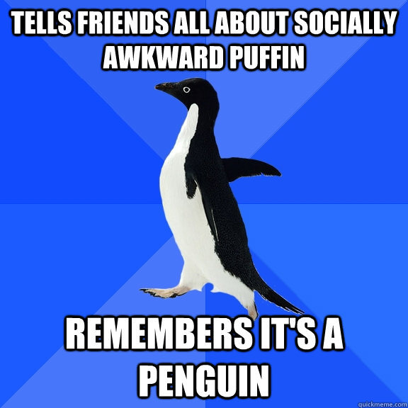 tells friends all about socially awkward puffin remembers it's a penguin  Socially Awkward Penguin