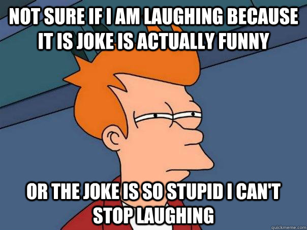 Not sure if I am laughing because it is joke is actually funny Or the joke is so stupid i can't stop laughing  Futurama Fry