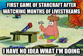 First game of starcraft after watching months of livestreams I have no idea what i'm doing  