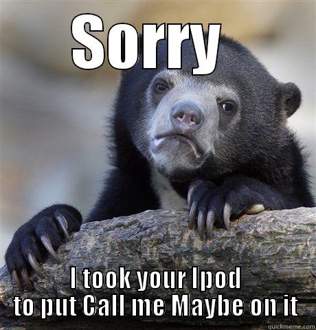 SORRY  I TOOK YOUR IPOD TO PUT CALL ME MAYBE ON IT Confession Bear