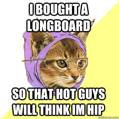 I bought a longboard so that hot guys will think im hip  Hipster Kitty