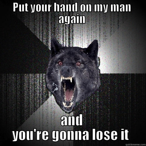 PUT YOUR HAND ON MY MAN AGAIN AND YOU'RE GONNA LOSE IT  Insanity Wolf