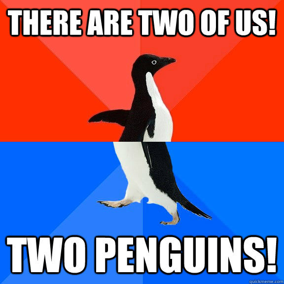 There are two of us! two penguins!  Socially Awesome Awkward Penguin