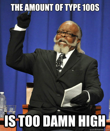 The amount of Type 100s Is too damn high - The amount of Type 100s Is too damn high  The Rent Is Too Damn High