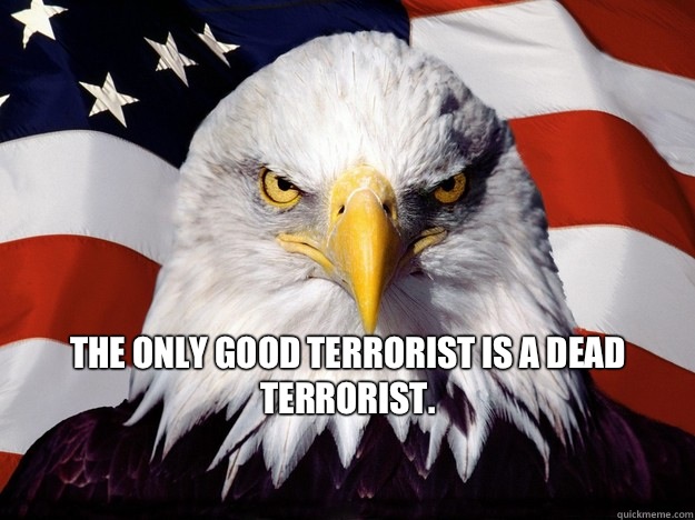  	
The only good terrorist is a dead terrorist.

 -  	
The only good terrorist is a dead terrorist.

  angry eagle