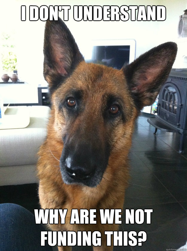 I don't understand why are we not funding this?  Disbelieving dog