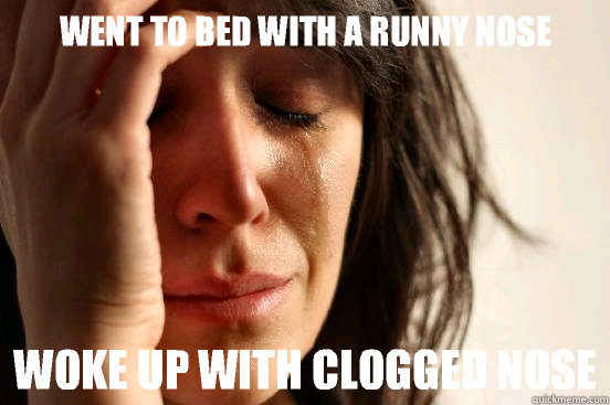 Went to bed with a runny nose Woke up with clogged nose  First World Problems