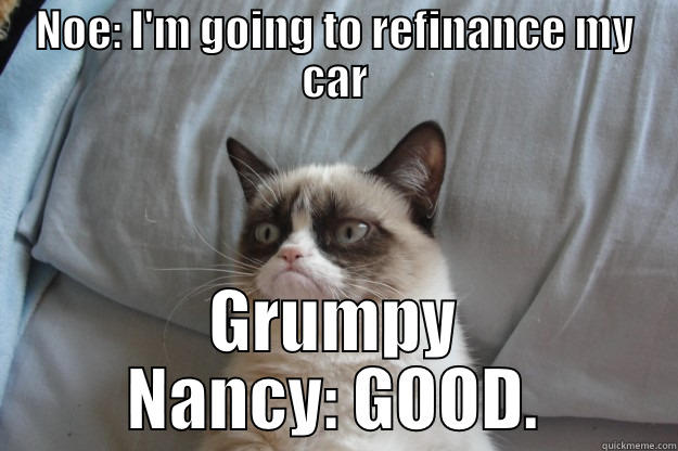 NOE: I'M GOING TO REFINANCE MY CAR GRUMPY NANCY: GOOD. Grumpy Cat