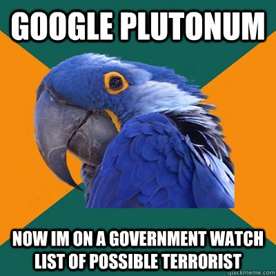 Google plutonum Now Im on a government watch list of possible terrorist  Paranoid Parrot