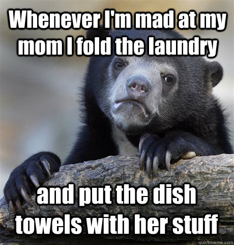 Whenever I'm mad at my mom I fold the laundry and put the dish towels with her stuff - Whenever I'm mad at my mom I fold the laundry and put the dish towels with her stuff  Confession Bear