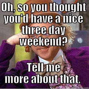OH, SO YOU THOUGHT YOU'D HAVE A NICE THREE DAY WEEKEND? TELL ME MORE ABOUT THAT.  Condescending Wonka