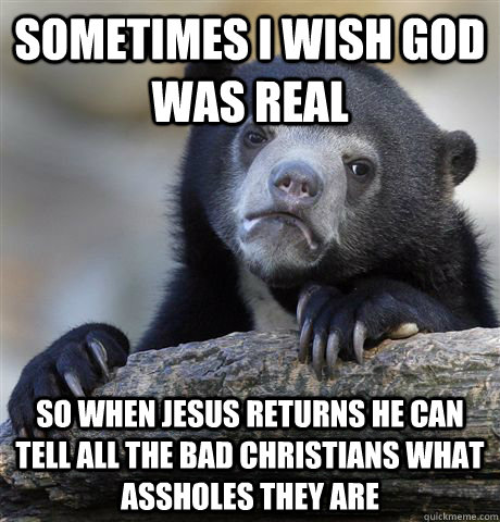 Sometimes I wish God was real so when jesus returns he can tell all the bad christians what assholes they are - Sometimes I wish God was real so when jesus returns he can tell all the bad christians what assholes they are  Misc