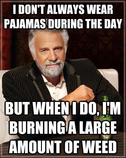 I don't always wear pajamas during the day but when I do, i'm burning a large amount of weed  The Most Interesting Man In The World