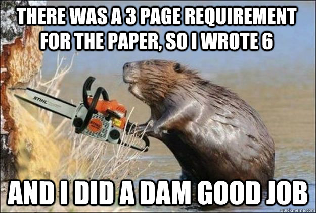 There was a 3 page requirement for the paper, so I wrote 6 And I did a dam good job - There was a 3 page requirement for the paper, so I wrote 6 And I did a dam good job  Overachiever Beaver