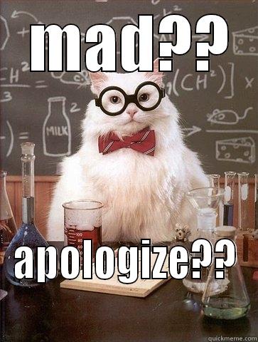  MAD?? APOLOGIZE??  Chemistry Cat