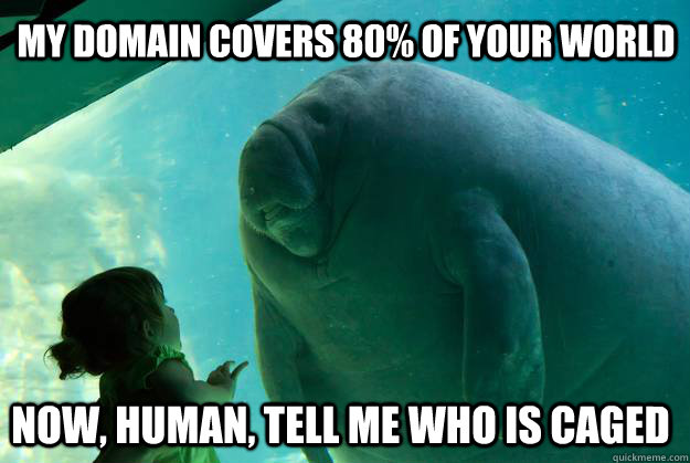 My domain covers 80% of your world  now, human, tell me who is caged  Overlord Manatee