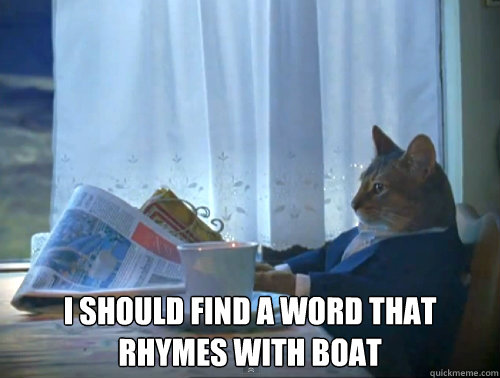  I should find a word that Rhymes with boat  The One Percent Cat