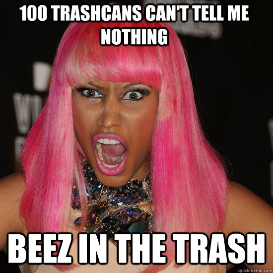 100 trashcans can't tell me nothing beez in the trash   Nicki Minaj