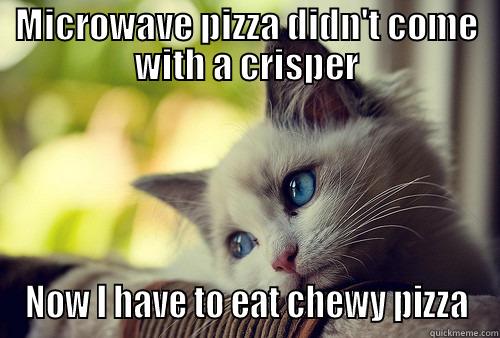 MICROWAVE PIZZA DIDN'T COME WITH A CRISPER NOW I HAVE TO EAT CHEWY PIZZA First World Problems Cat