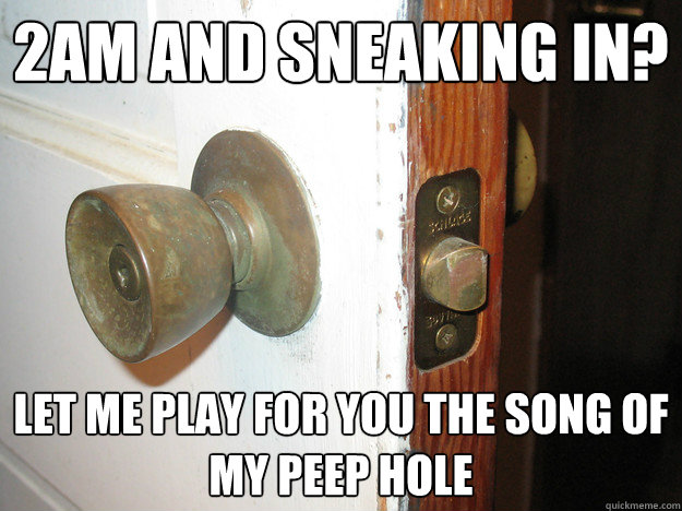 2am and sneaking in? Let me play for you the song of my peep hole - 2am and sneaking in? Let me play for you the song of my peep hole  Scumbag Door