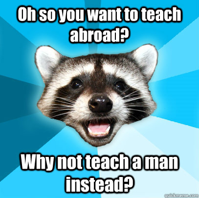 Oh so you want to teach abroad? Why not teach a man instead?  Lame Pun Coon