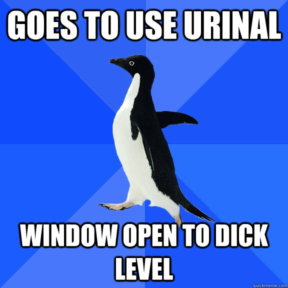 Goes to use urinal Window open to dick level  Socially Awkward Penguin