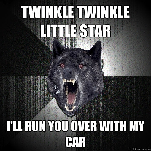 Twinkle twinkle little star I'll run you over with my car  Insanity Wolf
