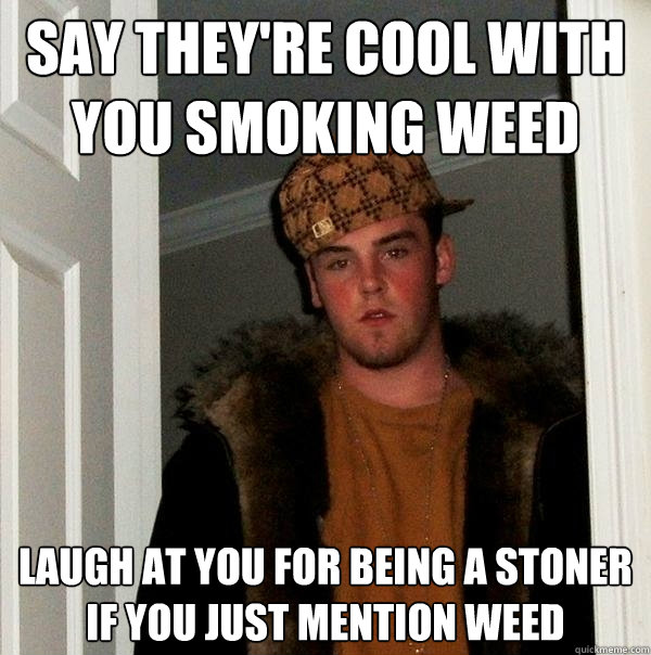 Say they're cool with you smoking weed laugh at you for being a stoner if you just mention weed  Scumbag Steve