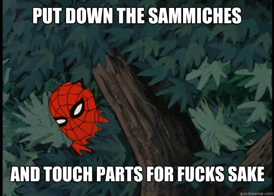 Put down the sammiches and touch parts for fucks sake  60s Spiderman
