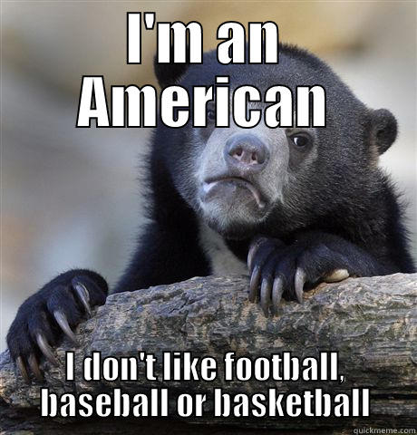 I'M AN AMERICAN I DON'T LIKE FOOTBALL, BASEBALL OR BASKETBALL Confession Bear