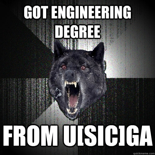 Got Engineering degree from u[sic]GA  Insanity Wolf