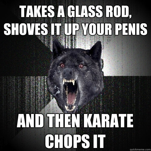 takes a glass rod, shoves it up your penis and then karate chops it - takes a glass rod, shoves it up your penis and then karate chops it  Insanity Wolf