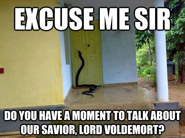 Excuse me sir Do you have a moment to talk about our savior, Lord Voldemort? - Excuse me sir Do you have a moment to talk about our savior, Lord Voldemort?  Jehovas snake