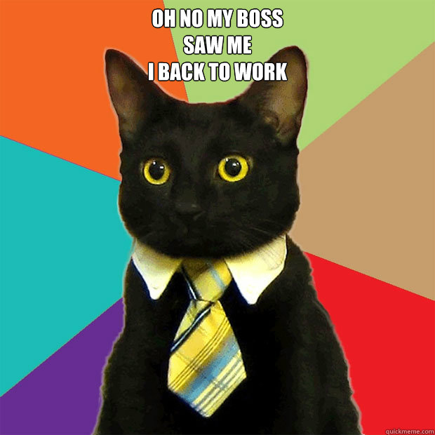 oh no my boss
saw me
i back to work  - oh no my boss
saw me
i back to work   Business Cat