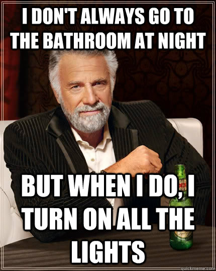 I don't always go to the bathroom at night but when I do, I turn on all the lights  The Most Interesting Man In The World