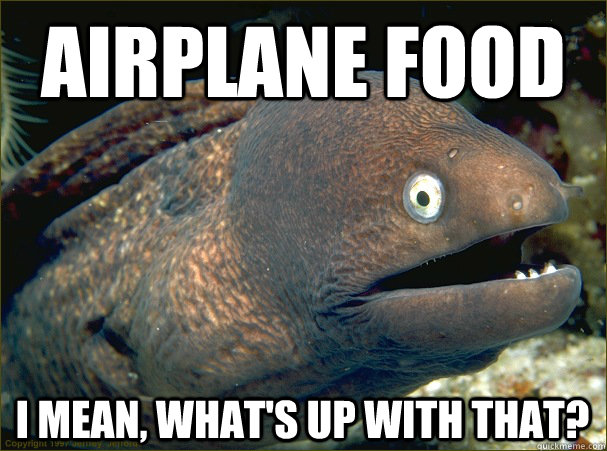 Airplane food I mean, what's up with that?  Bad Joke Eel