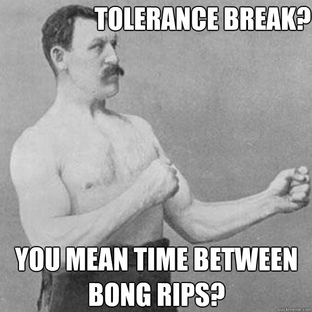 Tolerance break? You mean time between bong rips?  overly manly man