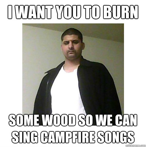 I want you to burn some wood so we can sing campfire songs  
