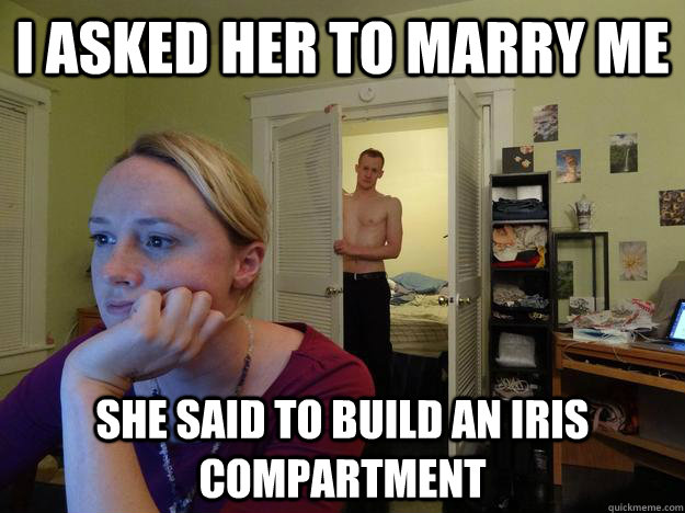 I asked her to marry me  she said to build an iris compartment - I asked her to marry me  she said to build an iris compartment  Redditors Husband