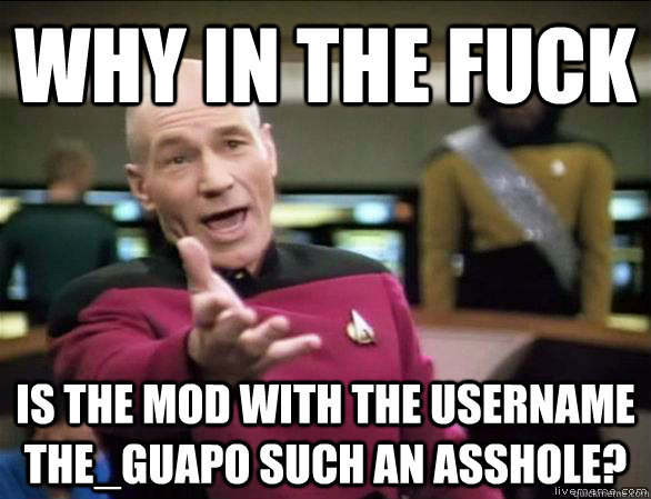 why in the fuck is the Mod with the Username the_guapo such an asshole?  Annoyed Picard HD
